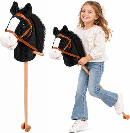 Hobby Horse schwarz-weißes Pferd auf einem Stab mit Rädern und Galoppgeräusch, 100 cm