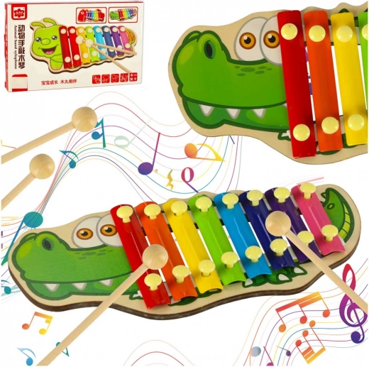 Bunte Holz-Xylophone für Kinder – Krokodil mit Schlägeln
