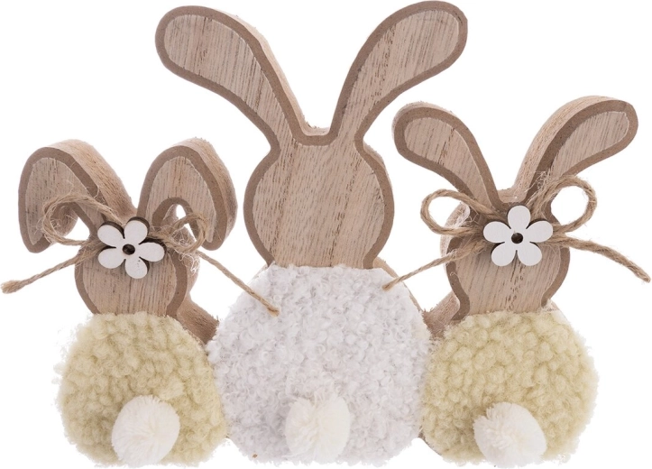 Dekorativer Hase aus Holz und Plüsch 18 cm gelb-weiß