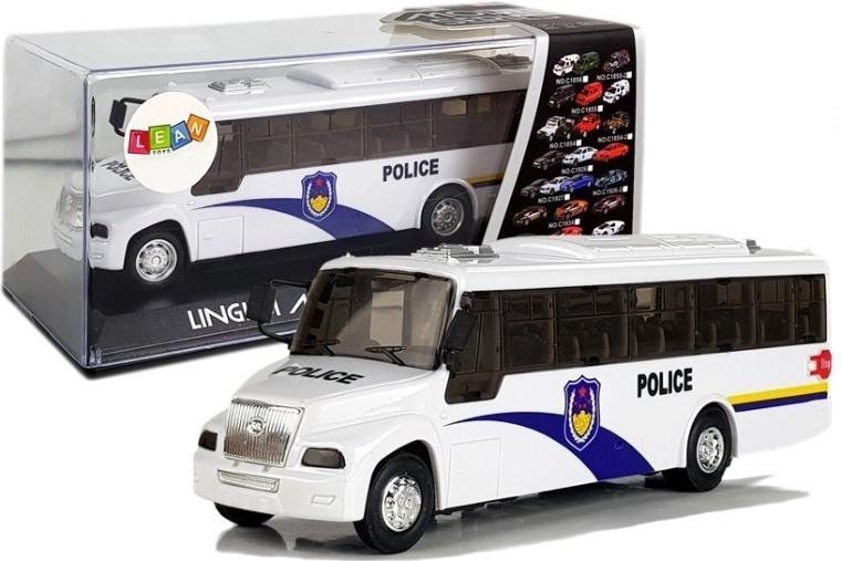 Polizeibus Weiß mit Mechanischem Antrieb und Soundeffekten