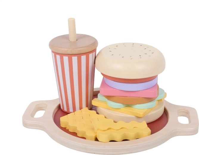 2Kids Toys Holz-Steckspiel Fast Food (Hamburger, Pommes und Getränk)