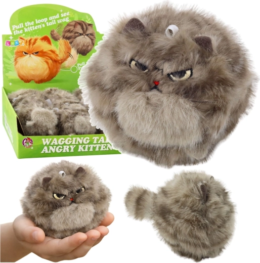 Plüschiger brauner Kater mit drehendem Schwanz und Quietsche – Anhänger 9 cm