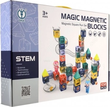 Magnetische Murmelbahn mit Figuren, Konstruktionsset mit 102 Teilen