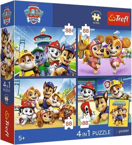 Trefl Puzzle 4-in-1 Paw Patrol (4×88 Teile) mit Poster