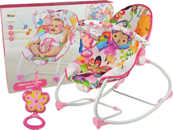 2-in-1 Wiege und Schaukelstuhl Rosa Blüte mit Melodien und Vibrationen