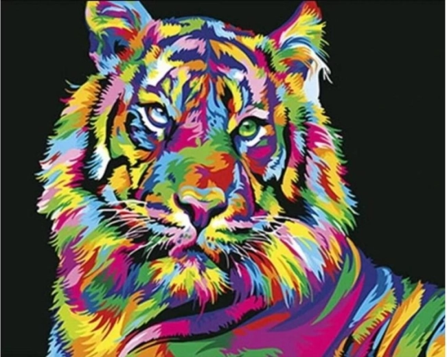 Malen nach Zahlen auf Leinwand im Rahmen 50 × 40 cm – bunter Tiger
