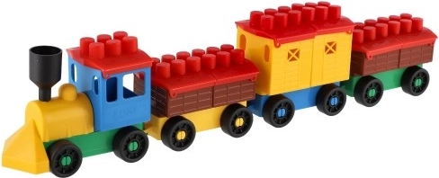 Lokomotive und 3 Waggons zum wiederholten Kuppeln