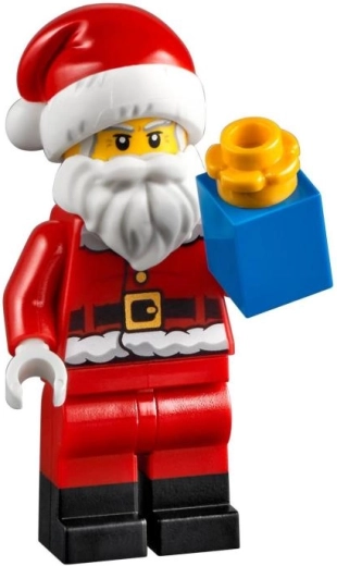 Nikolaus-Minifigur und ein Haufen Geschenke