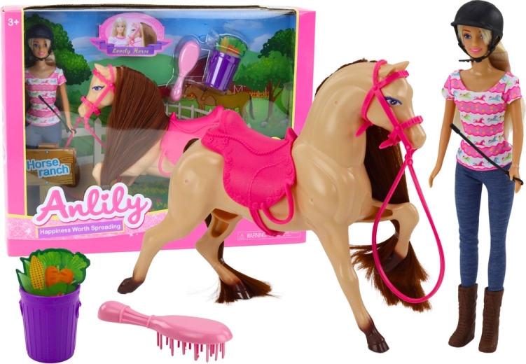 Spielset mit Anlily Puppe Reiterin und Pferd