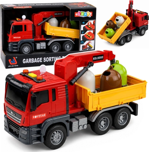 Kinder-Müllwagen mit Kran, Container zum Mülltrennen, Licht und Sound – 1 Stück
