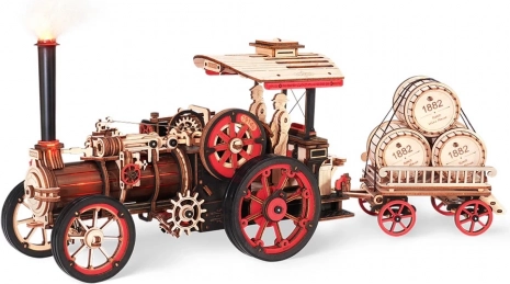 RoboTime 3D mechanisches Holzpuzzle Dampfmaschine mit Anhänger