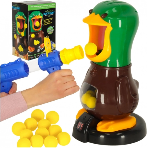 Hungrige Ente XL – Geschicklichkeitsspiel mit 2 Pistolen, LED-Zähler und Schaumstoffkugeln