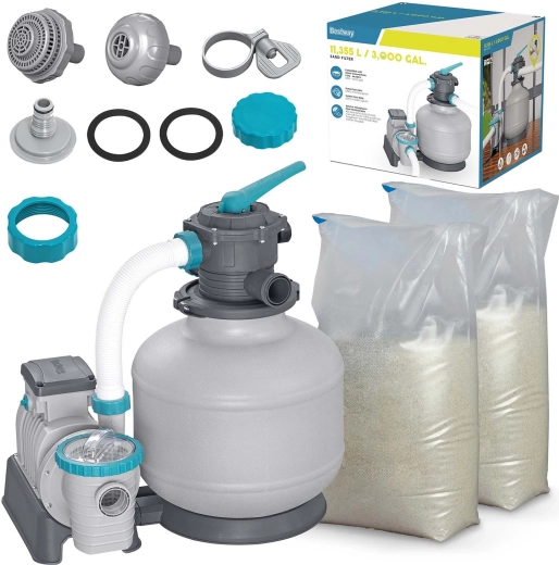 Sandfilteranlage für Pool 11 355 l/h mit Timer + Sand 50 kg BESTWAY