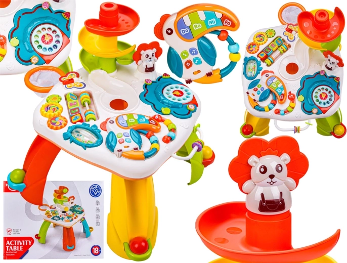 Lehrreicher interaktiver Spieltisch für Kinder mit Rutsche, Rassel und Melodien