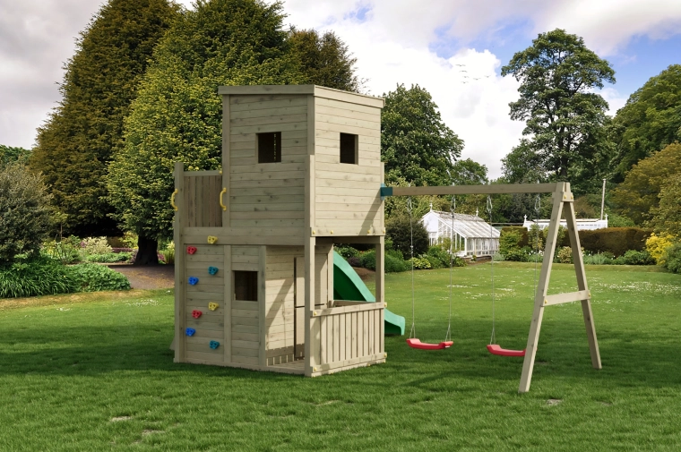 Kletterwand und Doppelschaukel