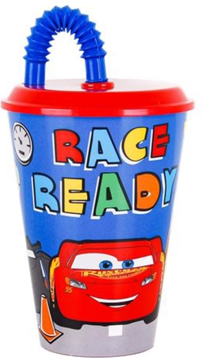 Plastikbecher mit Strohhalm CARS 430 ml