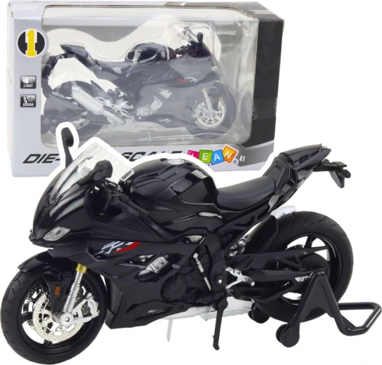 Metallmodell eines Sportmotorrads mit Beleuchtung und Sound schwarz 1:12