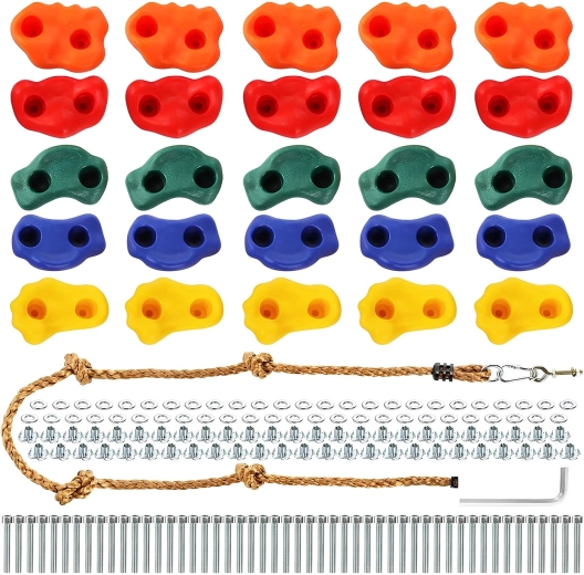 RENEW FORCE Kinder-Klettergriffe mit Seil (Set 25 Stk.)