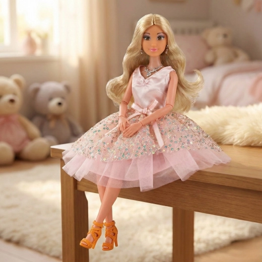 Elegantes rosafarbenes Kleid und Accessoires