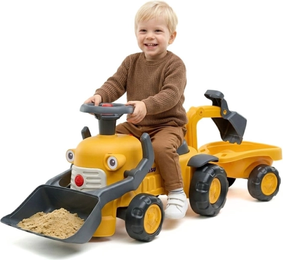 Komatsu-Rutschfahrzeug mit Lader, Bagger und Anhänger