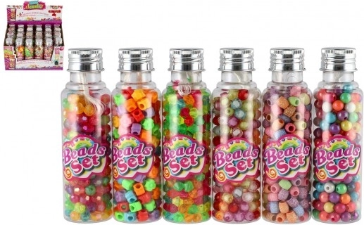 Kunststoffperlen mit Schnur in Döschen – Farbmix