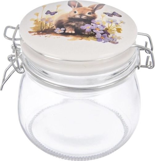 Glasdose mit Metallclip und Keramikdeckel Frühling – Hase, 0,5 l