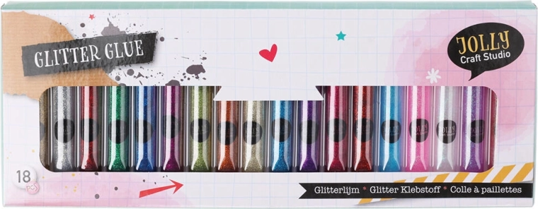 Glitzerkleber für Dekorationen 10 ml – Farbmix, Set 18 Stk.