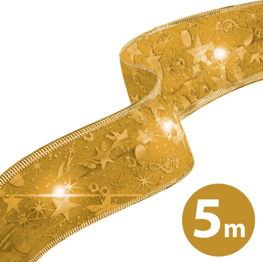 Weihnachtliches LED-Band in Gold mit warmweißem Licht, 5 m