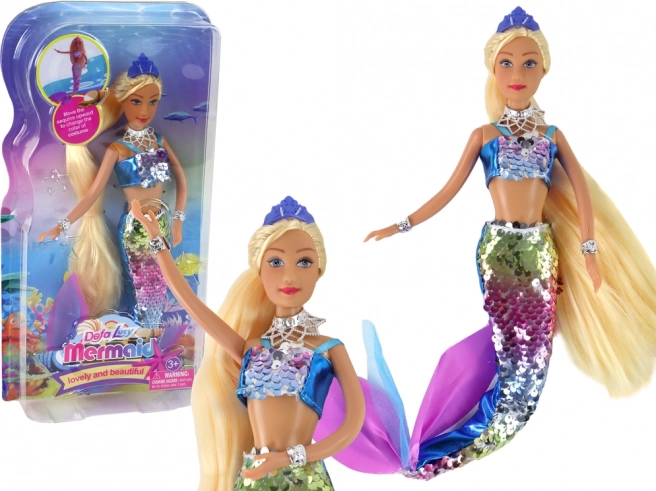 Puppe Meerjungfrau mit langen blonden Haaren und schuppigem Schwanz