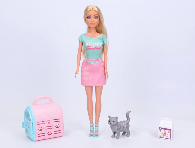 Puppe mit Katze 30 cm