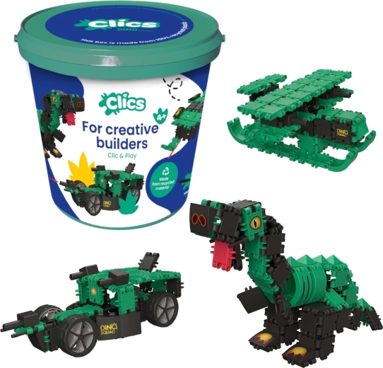 Clics Eimer Dinosaurier 6-in-1, Konstruktionsspielzeug 141 Teile