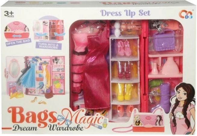 Kinder-Set 2-in-1 Handtasche mit ausklappbarem Kleiderschrank und Zubehör