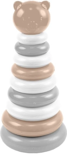 Holzpyramide zum Stapeln Bär – beige‑grau