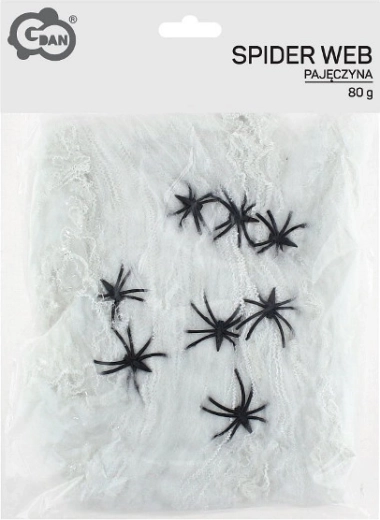 Weißes Spinnennetz mit 8 schwarzen Spinnen 80 g