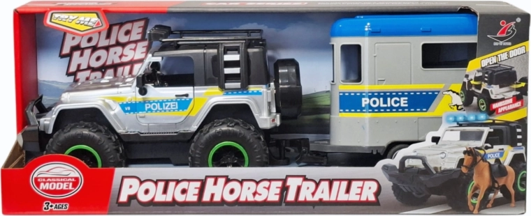 Polizeigeländewagen mit Pferdeanhänger, Licht und Sound