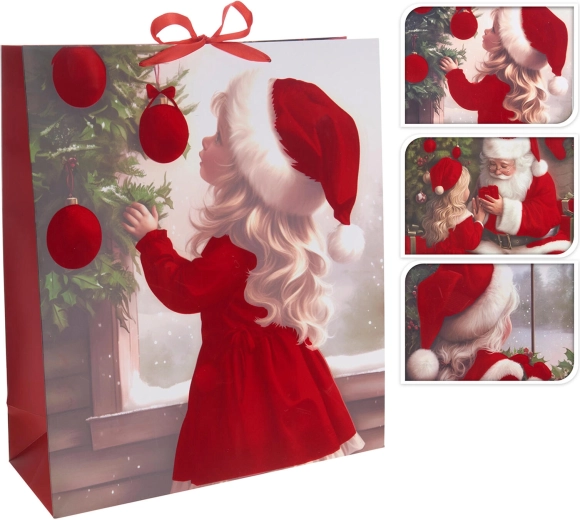 Weihnachts-Geschenktasche mit Mädchenmotiv 48 × 42 × 16 cm - 1 Stück