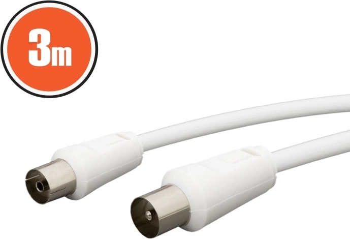 Koaxialkabel Stecker–Buchse 3 m weiß