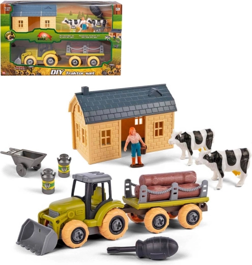 Bauernhof-Montageset – Schraubtraktor mit Anhänger und Zubehör