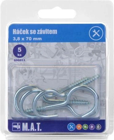 Schraubhaken 70 × 3,8 mm, verzinkt, 5 Stk.