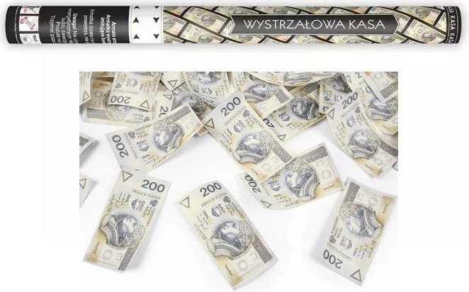 Konfettikanone mit Banknoten-Imitat 200 PLN 60 cm - 1 Stück