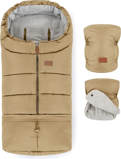 Petite&Mars Set Winter-Fußsack Jibot 3in1 und Kinderwagenhandschuhe Jasie Sweet Toffee