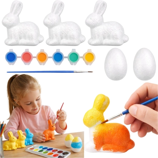 Set zum Bemalen von Osterdekorationen aus Styropor – 3 Häschen und 2 Eier