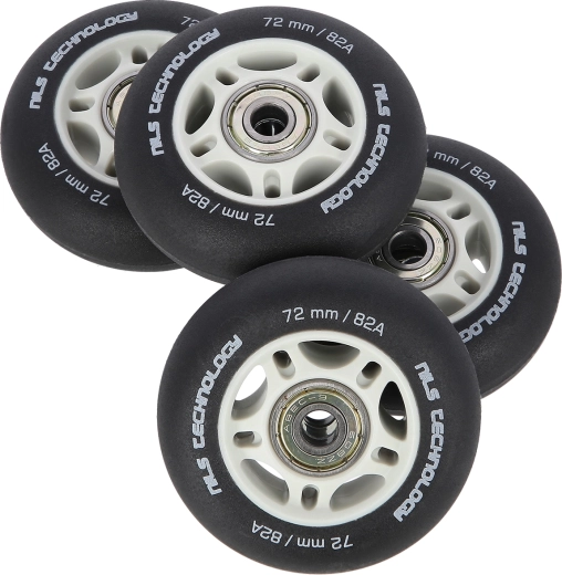 Matte Rollen für Inline-Skates NILS Extreme 72 mm 82A mit ABEC 9-Lagern, schwarz, Set 4 Stk.