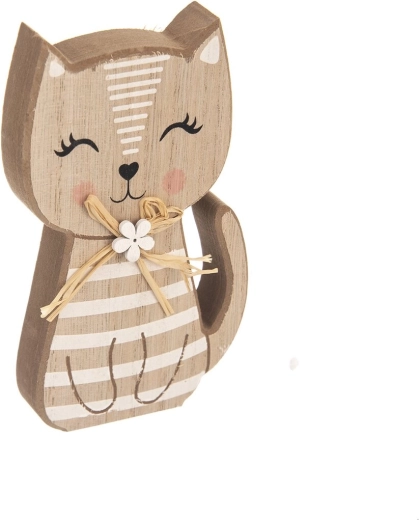 Holzdekoration Katze gestreift braun-weiß 15 cm