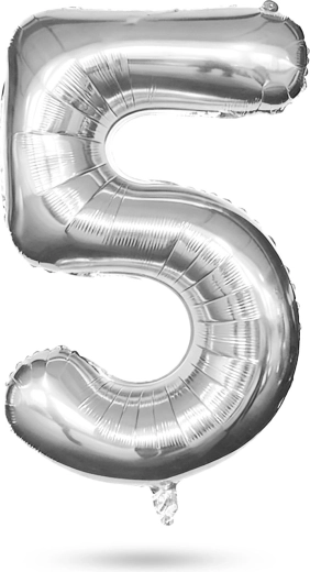 Geburtstags-Folienballon Zahl 5, silber, 40 Zoll