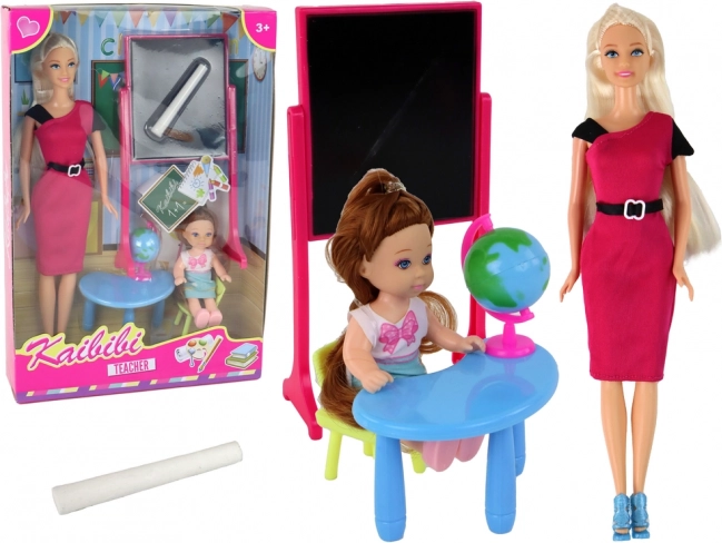 Spielset Lehrerin mit Schülerin und Schulzubehör