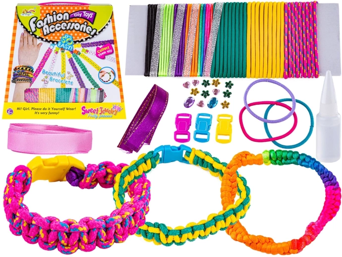 Set zum Herstellen von Schmuck und Armbändern mit farbigen Schnüren und Zubehör