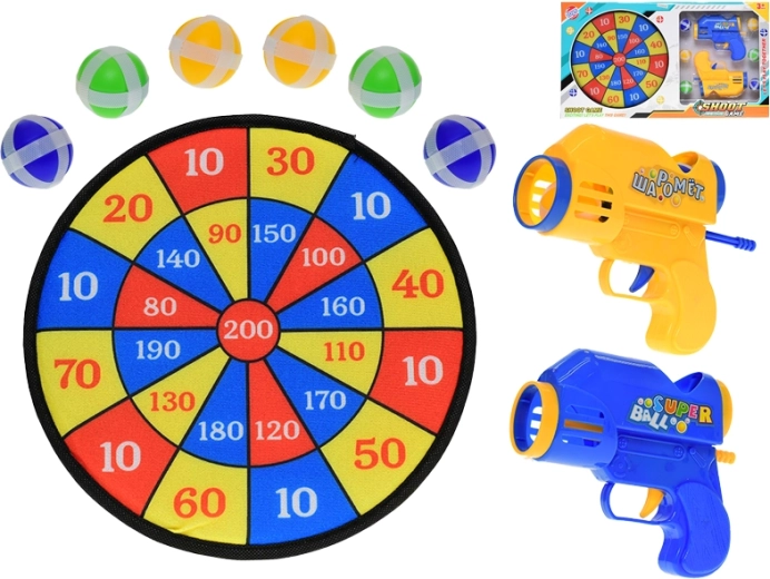 Kinder-Klett-Dartscheibe mit 2 Pistolen und 6 Bällen, 27 cm