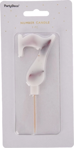 Tortenkerze Zahl 7, weiß mit floralem Dekor, 8 cm