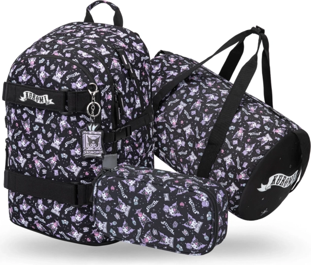 Set Baagl Skate Kuromi Black – Rucksack, Federmäppchen und faltbare Sporttasche